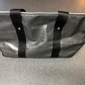 Coach Metallic Silver Tote with Black Straps